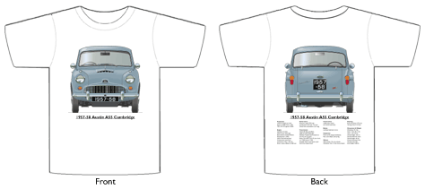 Austin A55 Cambridge 1957-58 T-shirt Front & Back